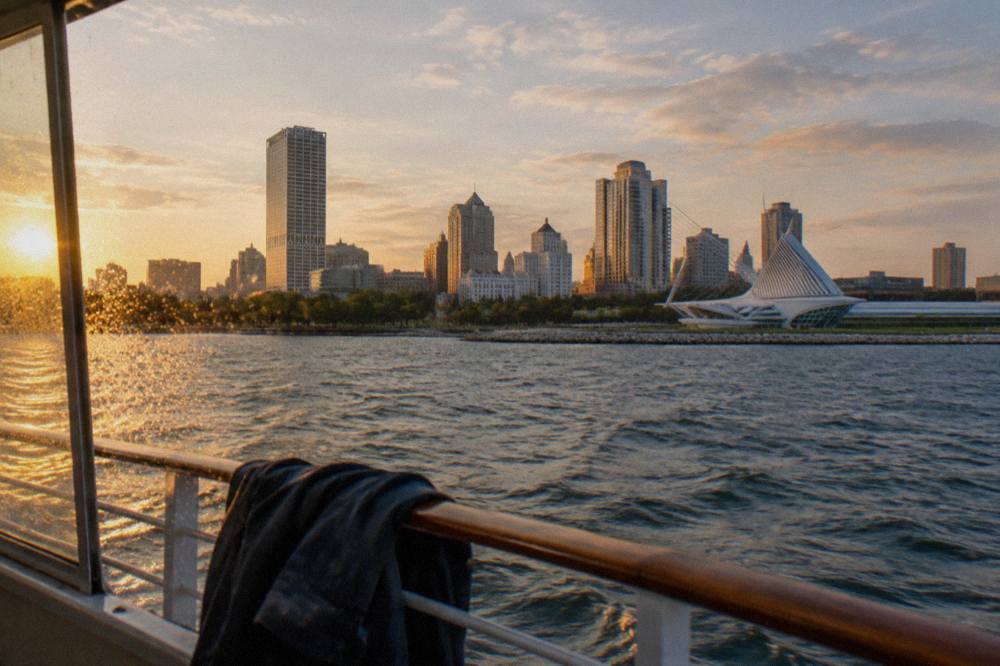 Downtown Milwaukee skyline seen across the open water of Lake Michigan